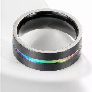 Stainless Steel Titanium Band Ring Black & Green